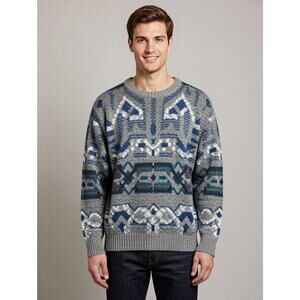 Vintage Method Grandpa Sweater Men L Pullover Crew Chunky 90s Colorful Geometric